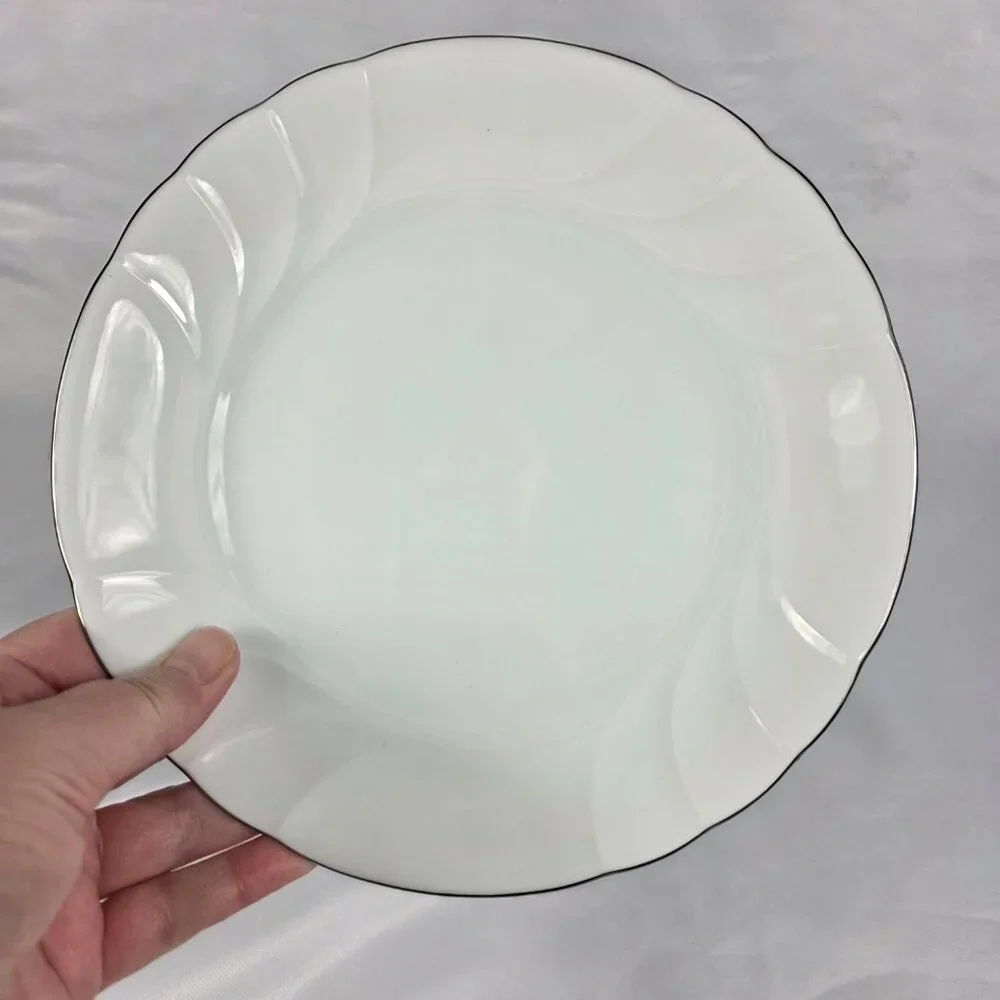 TWO Mikasa Wedding Band Platinum Salad Plates Swirled Platinum Trim